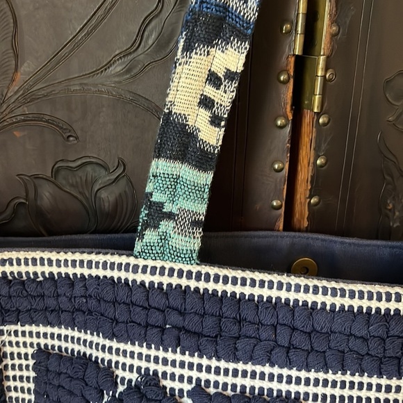 Large Beach Bag Tote Boho Style - Navy and White - Picture 2 of 3